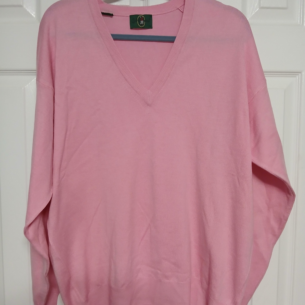 Bobby Jones Mens 100% Wool Pink V Neck Sweater Made In Italy Golf Preppy  Knit